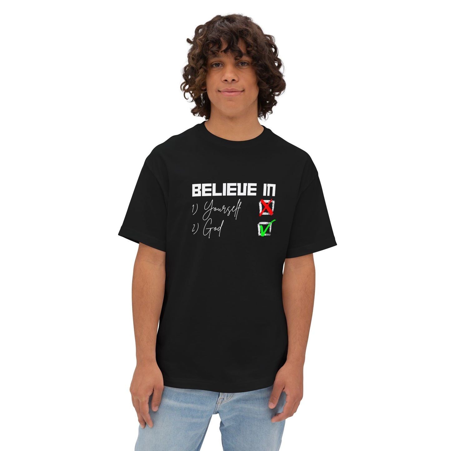 Believe in God Tee — 'Believe In: God' Christian Oversized Boxy T-Shirt