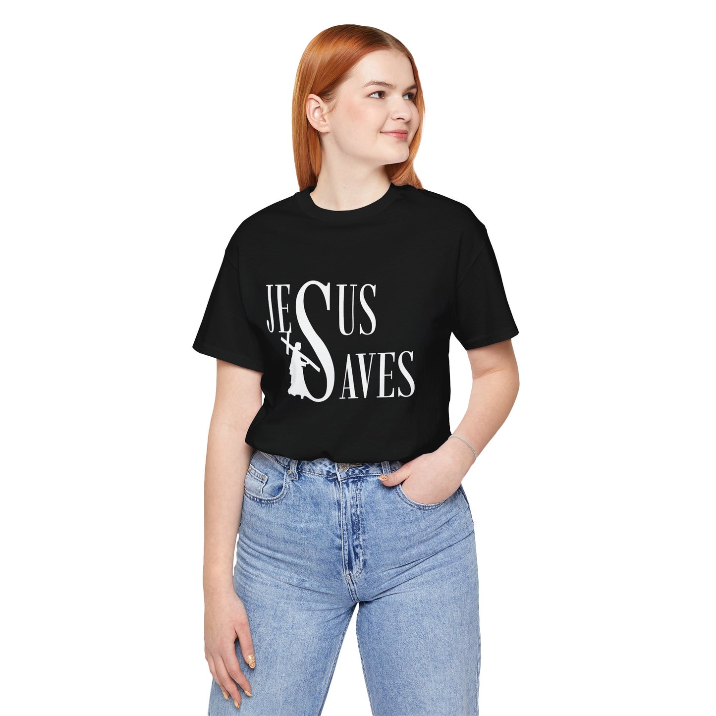 Jesus Saves Christian T-Shirt - Faith-Based Cross Design