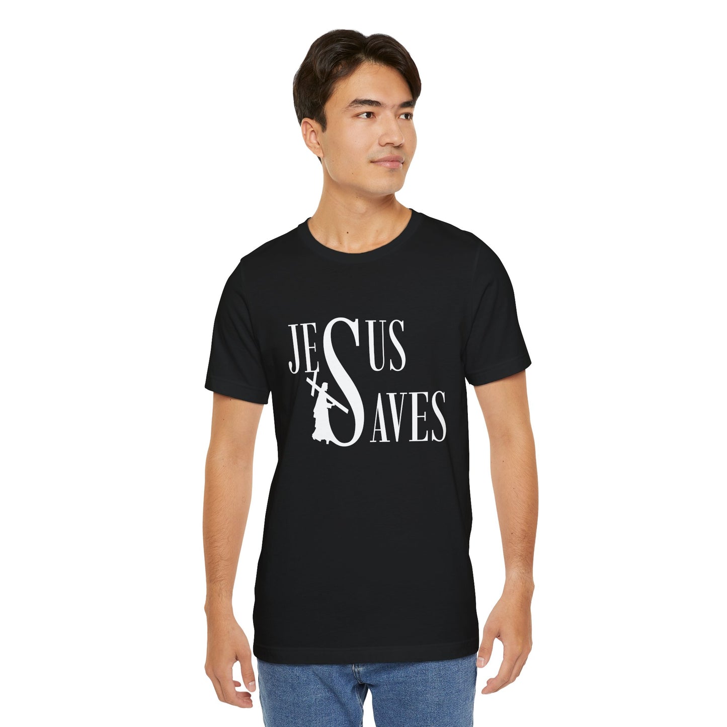 Jesus Saves Christian T-Shirt - Faith-Based Cross Design