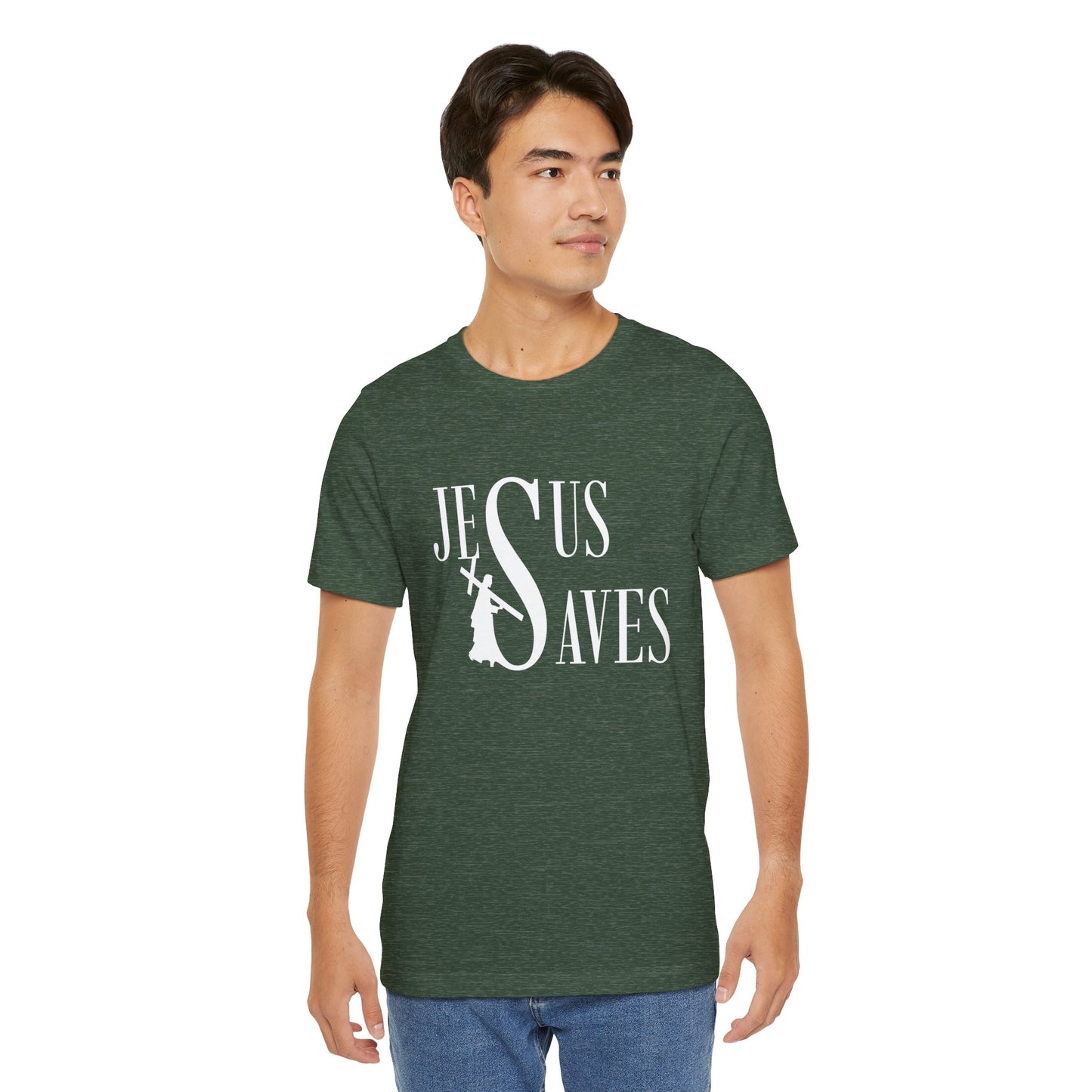 Jesus Saves Christian T-Shirt - Faith-Based Cross Design